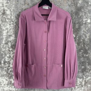 Appleseeds Womens Sz 16 Pleated Long Sleeve Top Pink Button Pocket Casual Shirt